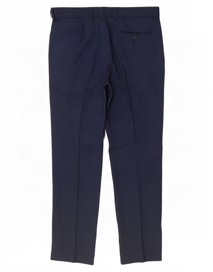 Calça masculina de ajuste regular Marks & Spencer W34 L31 azul marinho poliéster