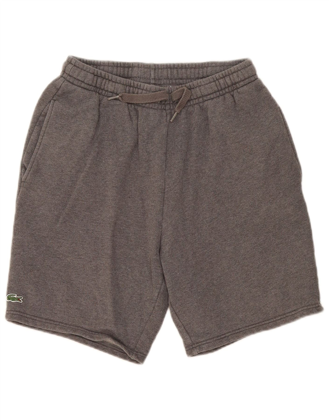 Shorts esportivos masculinos Lacoste tamanho 4 algodão manchado cinza médio