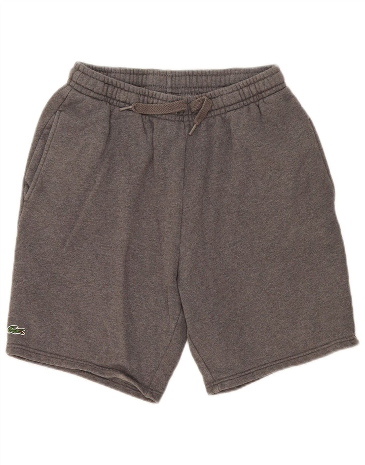 Shorts esportivos masculinos Lacoste tamanho 4 algodão manchado cinza médio
