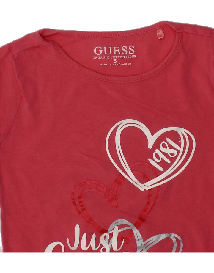 GUESS Girls Graphic Top Long Sleeve 4-5 Years Pink Cotton Vintage Guess and Second-Hand Guess from Messina Hembry 