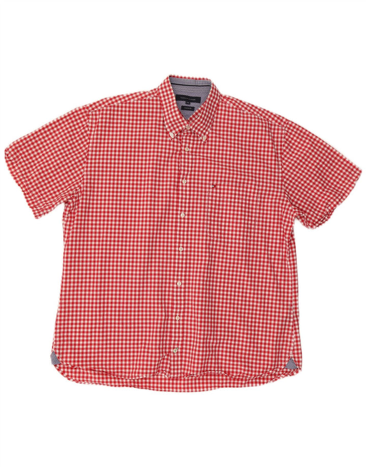 Camisa masculina TOMMY HILFIGER de manga curta com ajuste personalizado 2XL algodão vermelho guingão