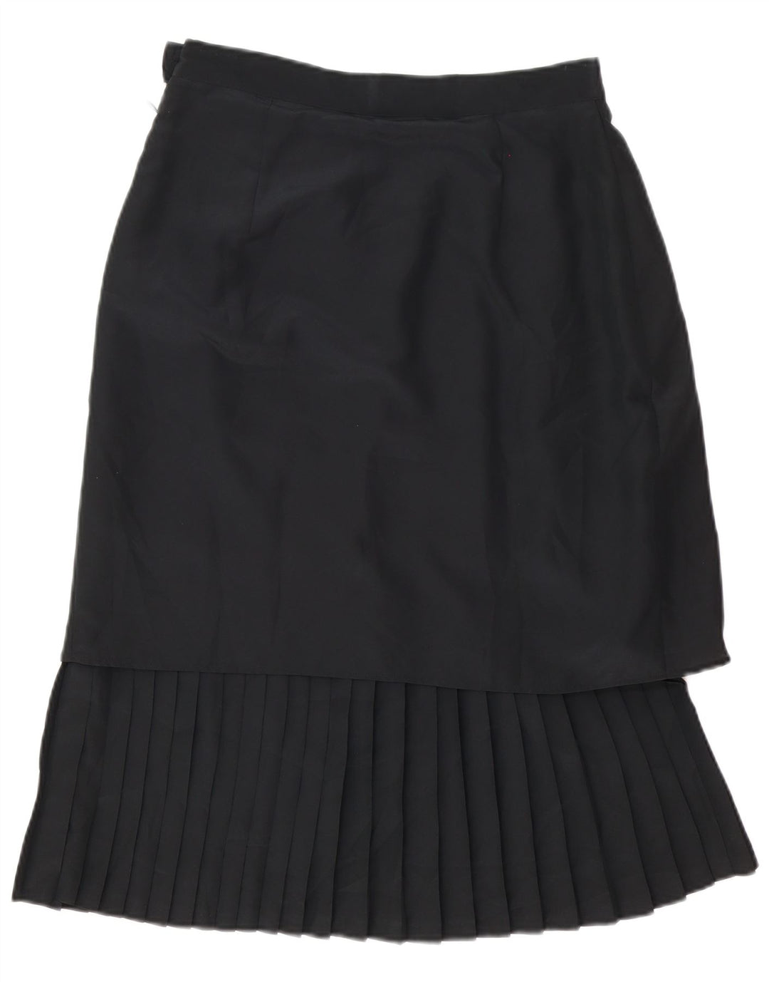 Saia Midi Plissada Feminina Vintage Reino Unido 14 Médio W30 Poliéster Preto