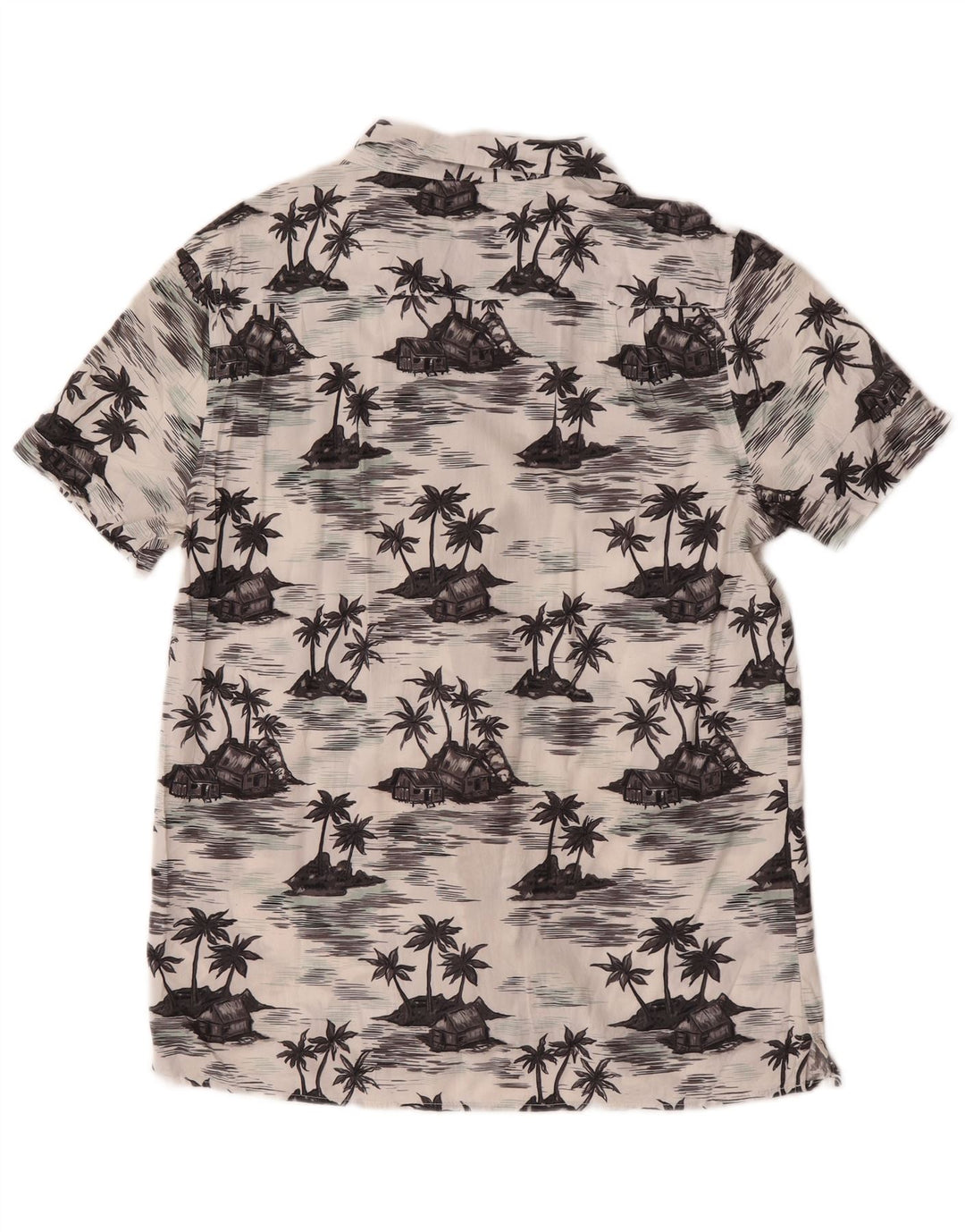French Connection Camisa masculina de manga curta com ajuste clássico médio branco havaiano