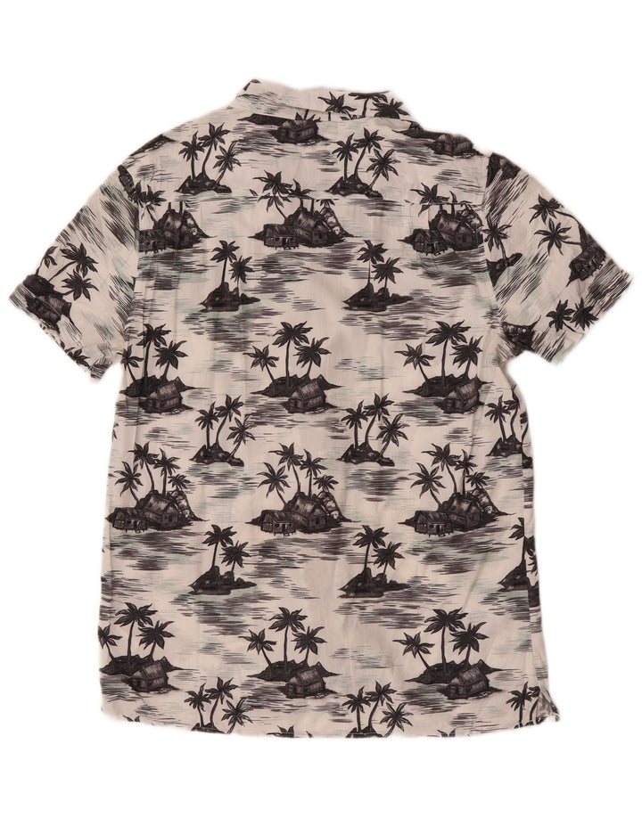 French Connection Camisa masculina de manga curta com ajuste clássico médio branco havaiano