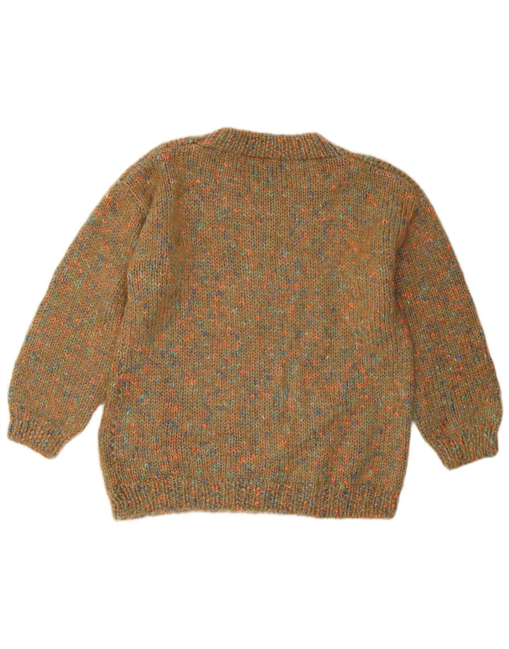 Suéter feminino vintage com gola redonda Reino Unido 12 verde médio manchado