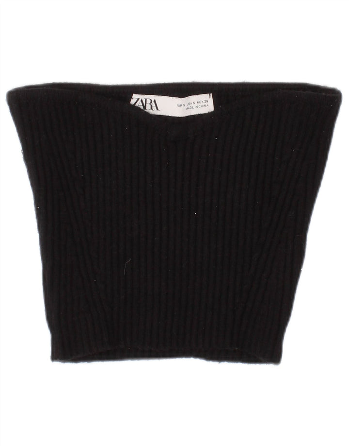 Zara Top feminino sem ombro curto em viscose preta pequena