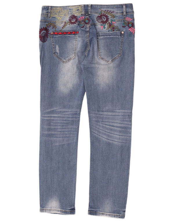 Desigual Jeans feminino cintura baixa slim W30 L30 azul floral algodão