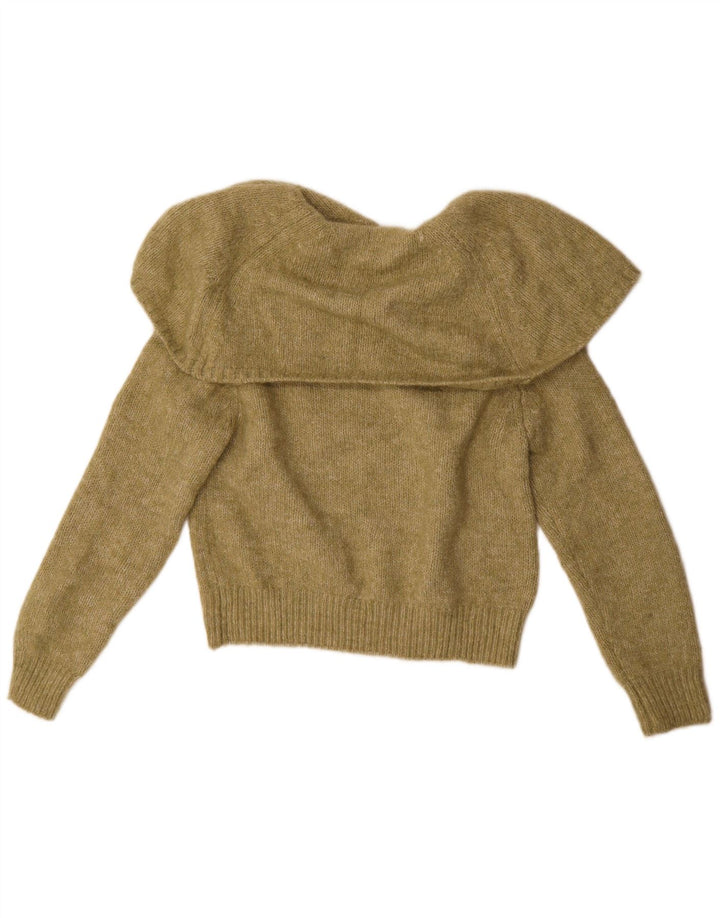 Suéter feminino Zara com gola polo superdimensionada Reino Unido 14 poliéster cáqui médio