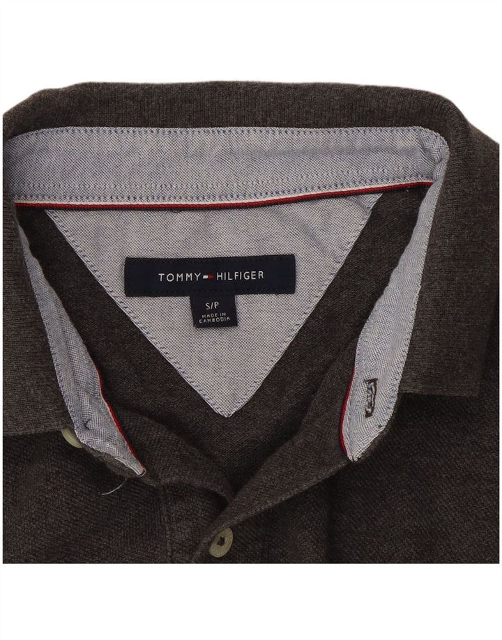 Camisa polo masculina Tommy Hilfiger pequena algodão cinza