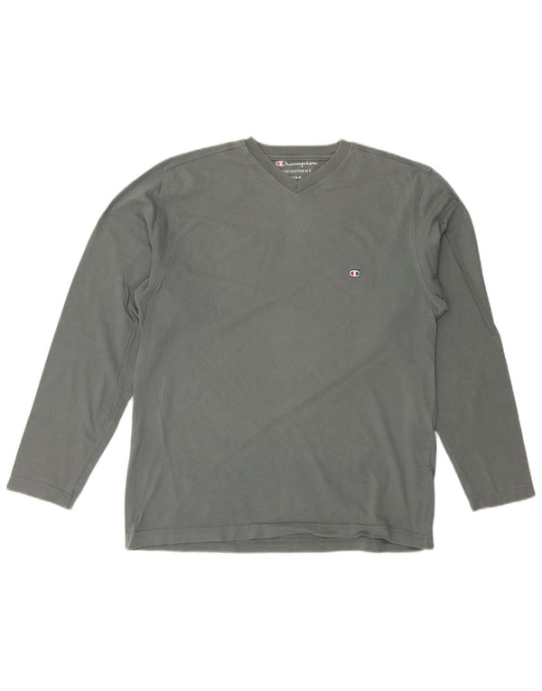 Champion Mens Top Manga Longa Grande Algodão Cinza