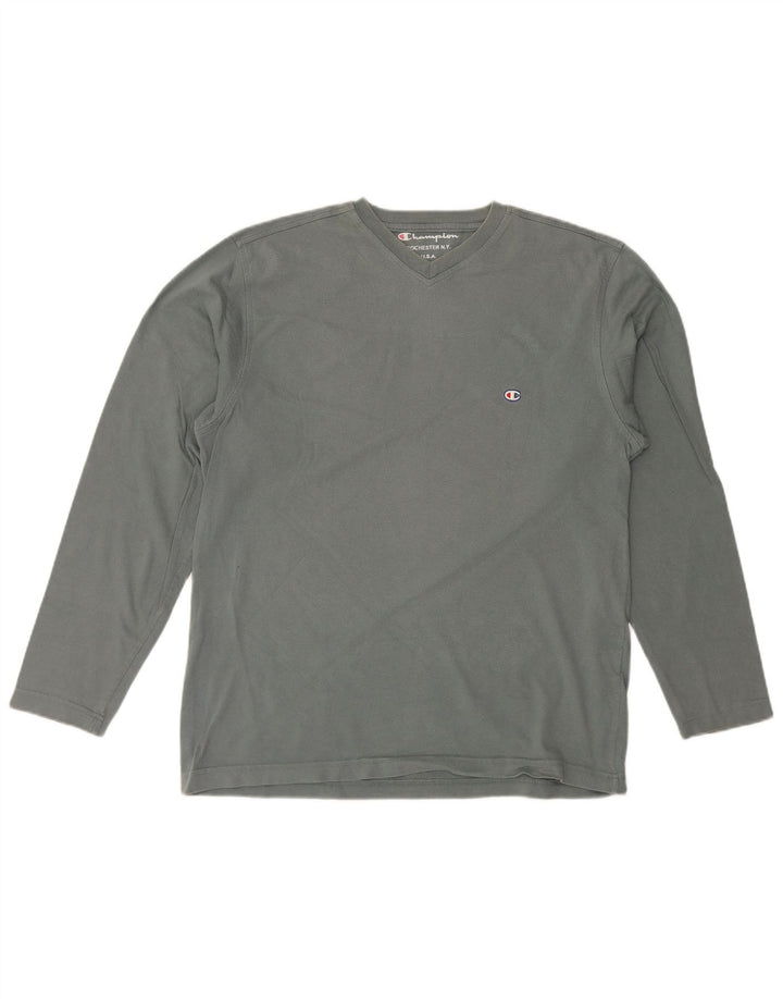 Champion Mens Top Manga Longa Grande Algodão Cinza