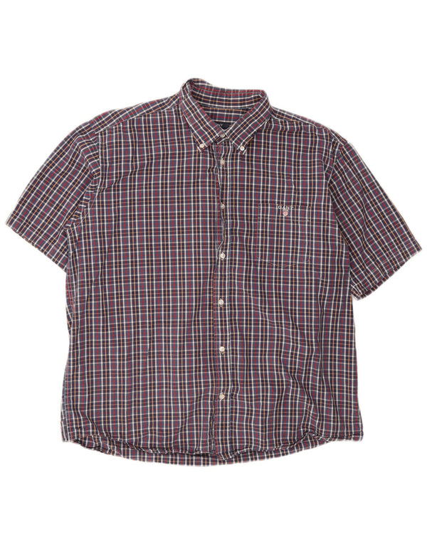 Gant Camisa masculina de manga curta regular fit 3XL xadrez azul