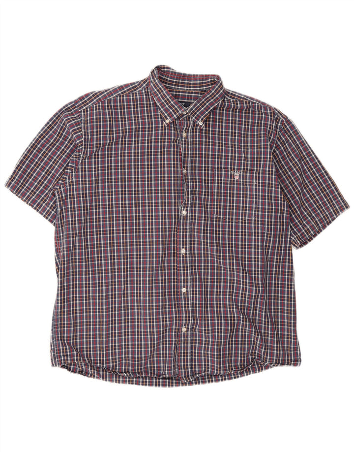 Gant Camisa masculina de manga curta regular fit 3XL xadrez azul