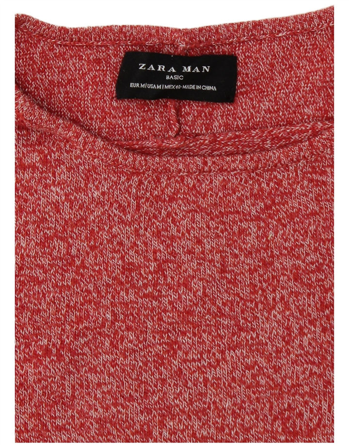 Zara Suéter masculino com gola redonda, médio vermelho manchado