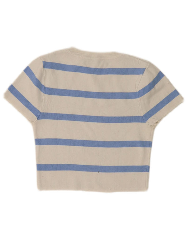 Suéter feminino Zara com gola redonda e gola redonda, listrado branco médio, Reino Unido 12