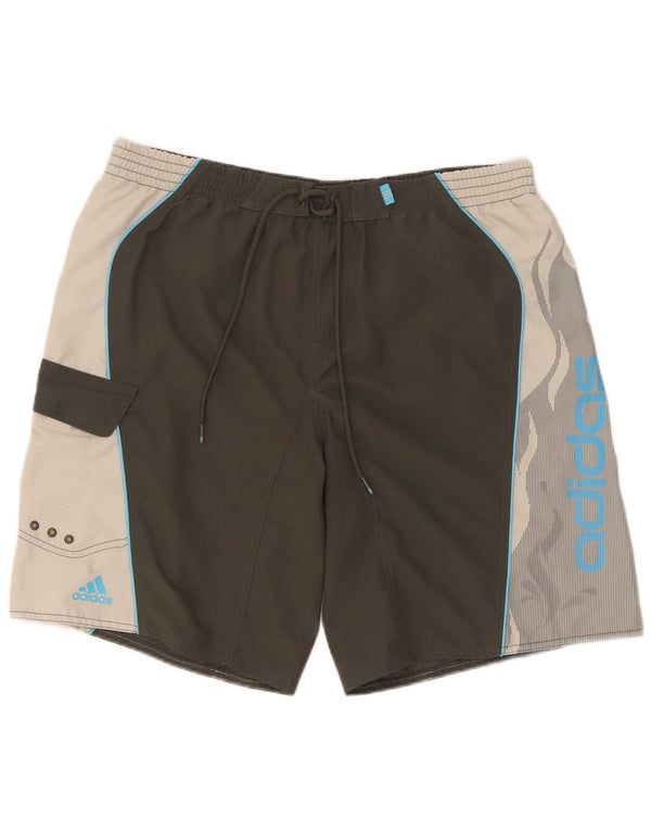 Shorts de natação masculinos Adidas Graphic grande cinza colorblock poliéster