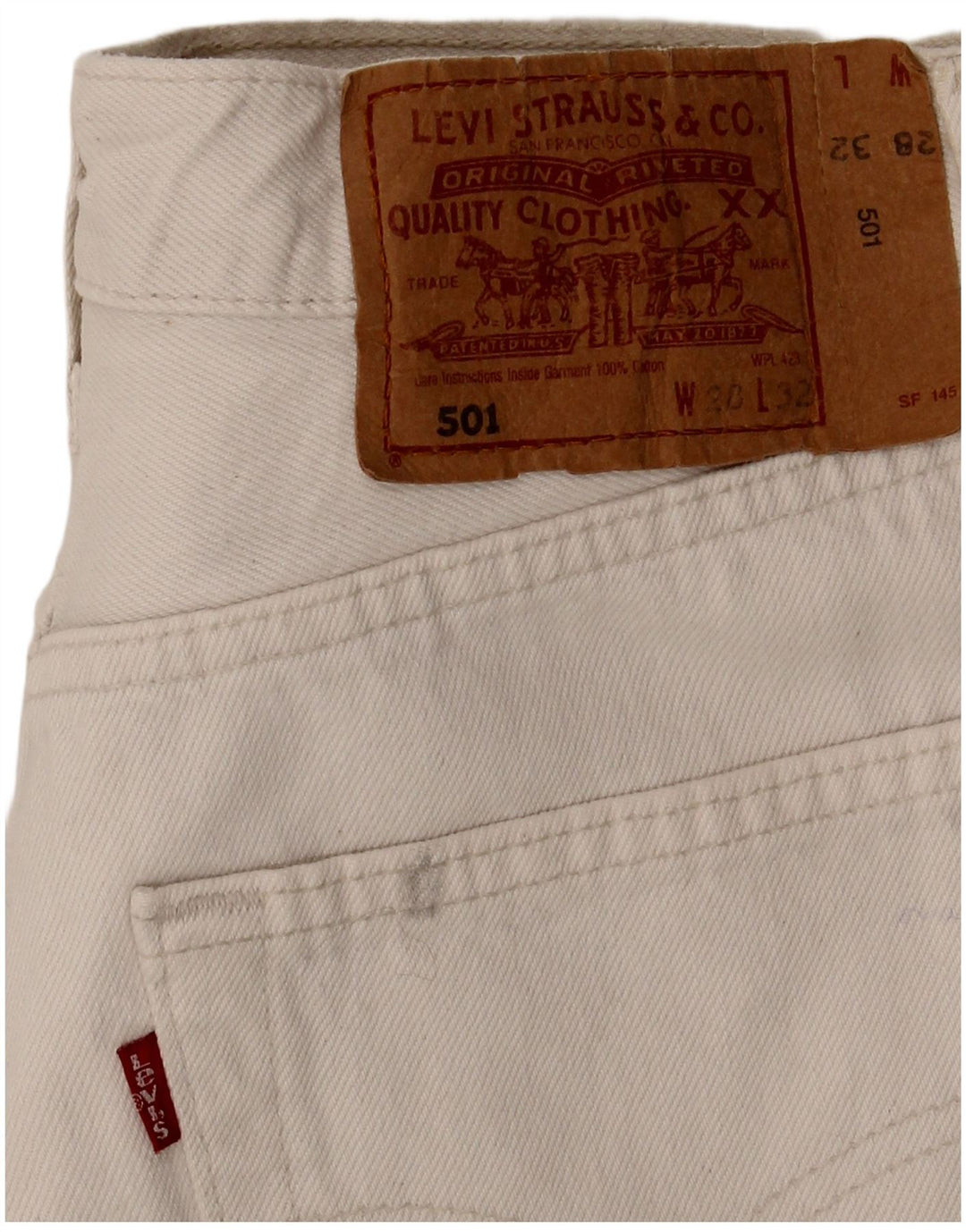 Calça jeans feminina Levi's 501 Straight W28 L32 algodão branco