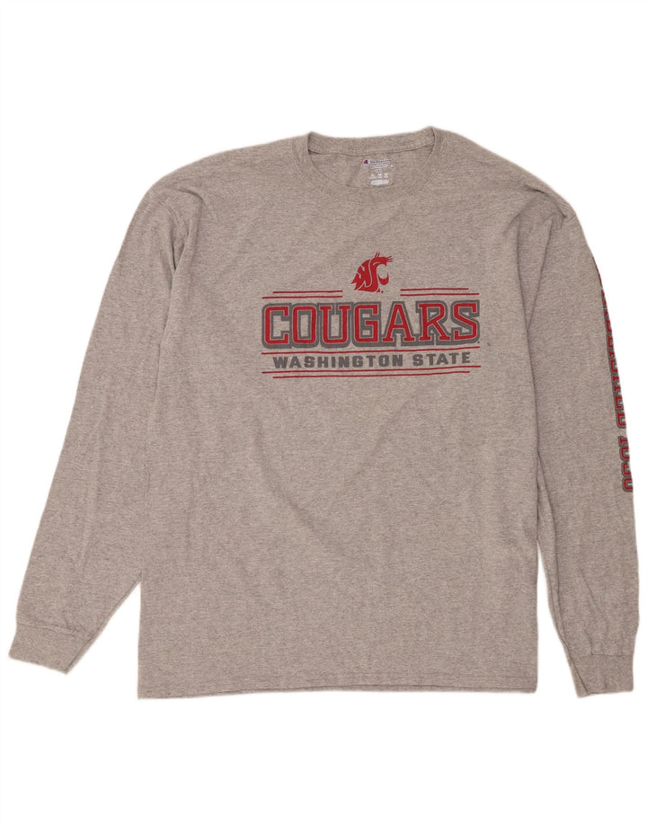 Campeão masculino Washington State Cougars gráfico top manga comprida 2XL cinza