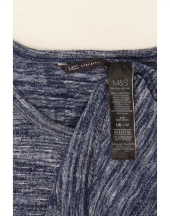 Top feminino Marks & Spencer manga comprida UK 12 poliéster manchado azul médio