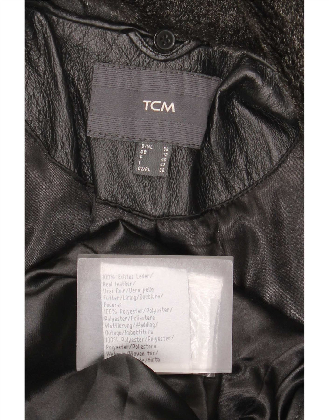 Casaco de couro feminino TCM Reino Unido 12 couro preto médio