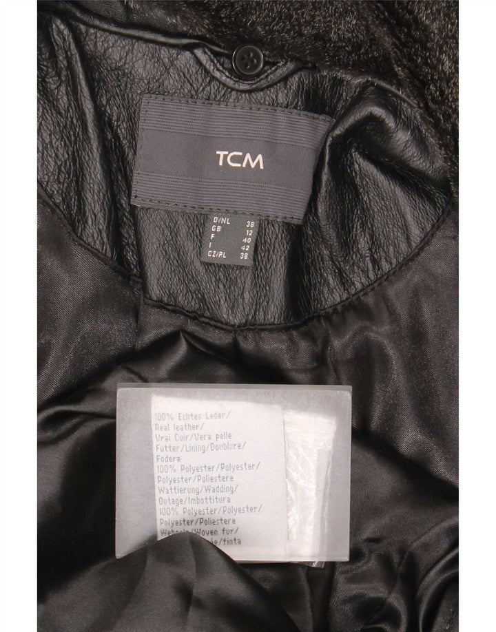 Casaco de couro feminino TCM Reino Unido 12 couro preto médio