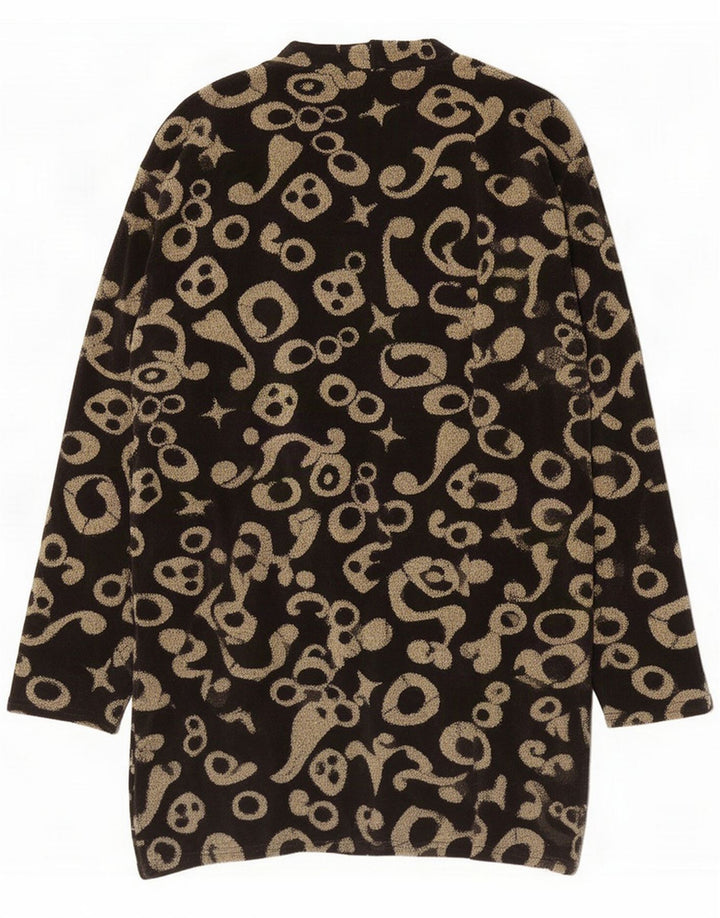 Jaqueta blazer longa feminina com padrão abstrato vintage Reino Unido 18 XL preto retrô
