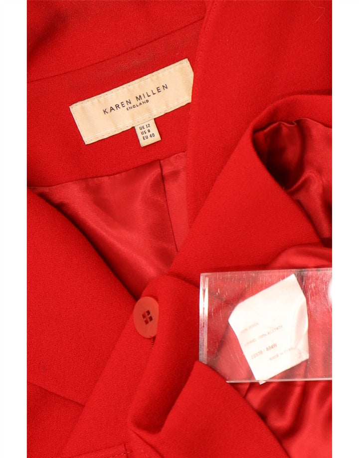 Jaqueta blazer feminina Karen Millen com 3 botões Reino Unido 12 lã vermelha média