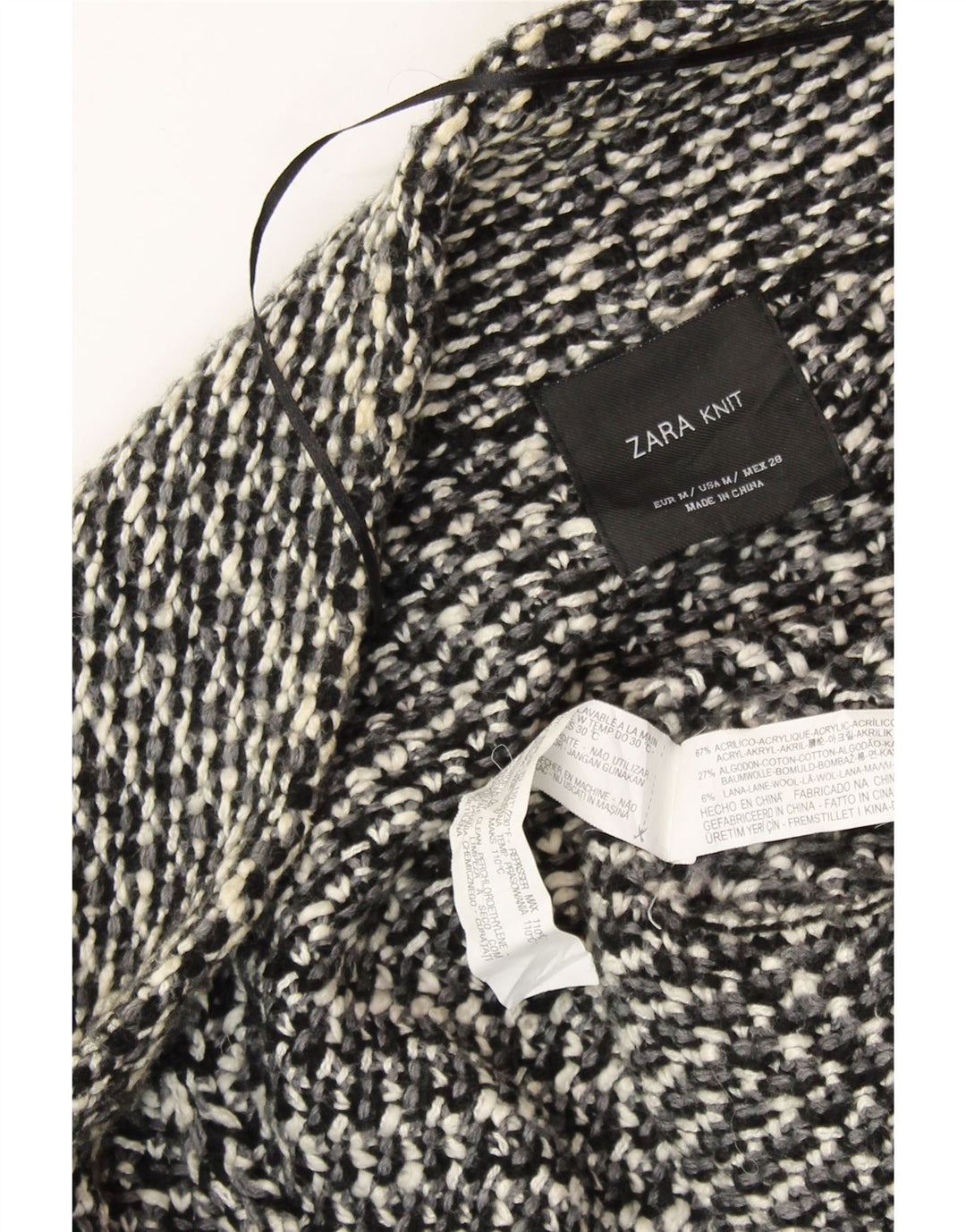 Suéter cardigã feminino aberto grande ZARA Reino Unido 14 médio preto manchado