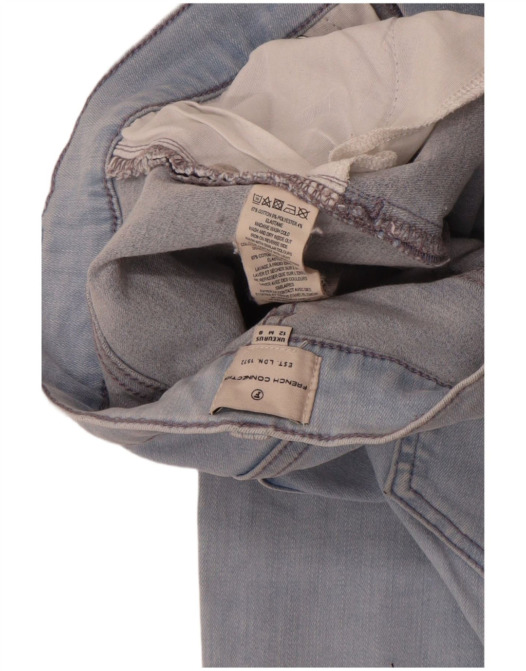 French Connection Jeans feminino slim UK 12 médio W28 L28 algodão azul