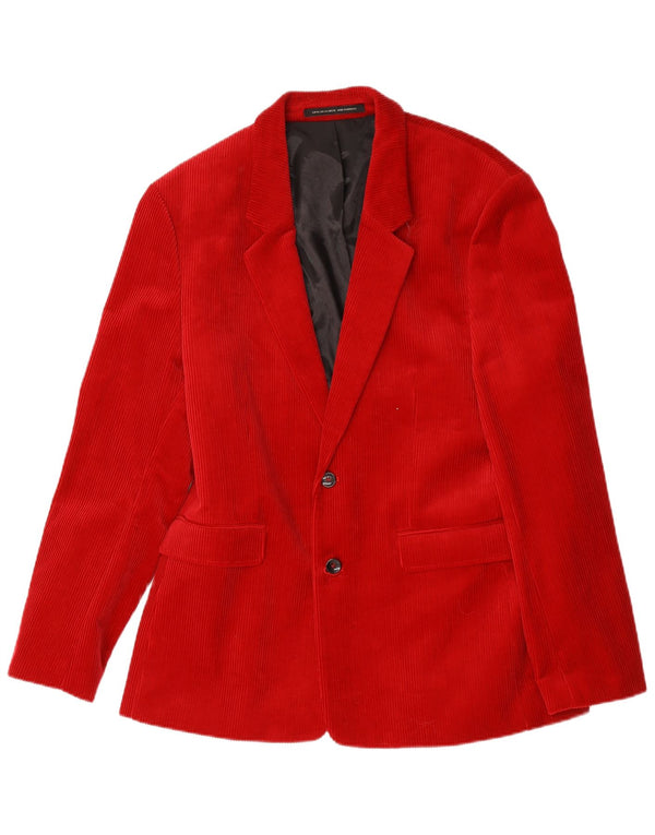 Zara Jaqueta masculina de veludo cotelê com 2 botões EU 54 XL algodão vermelho