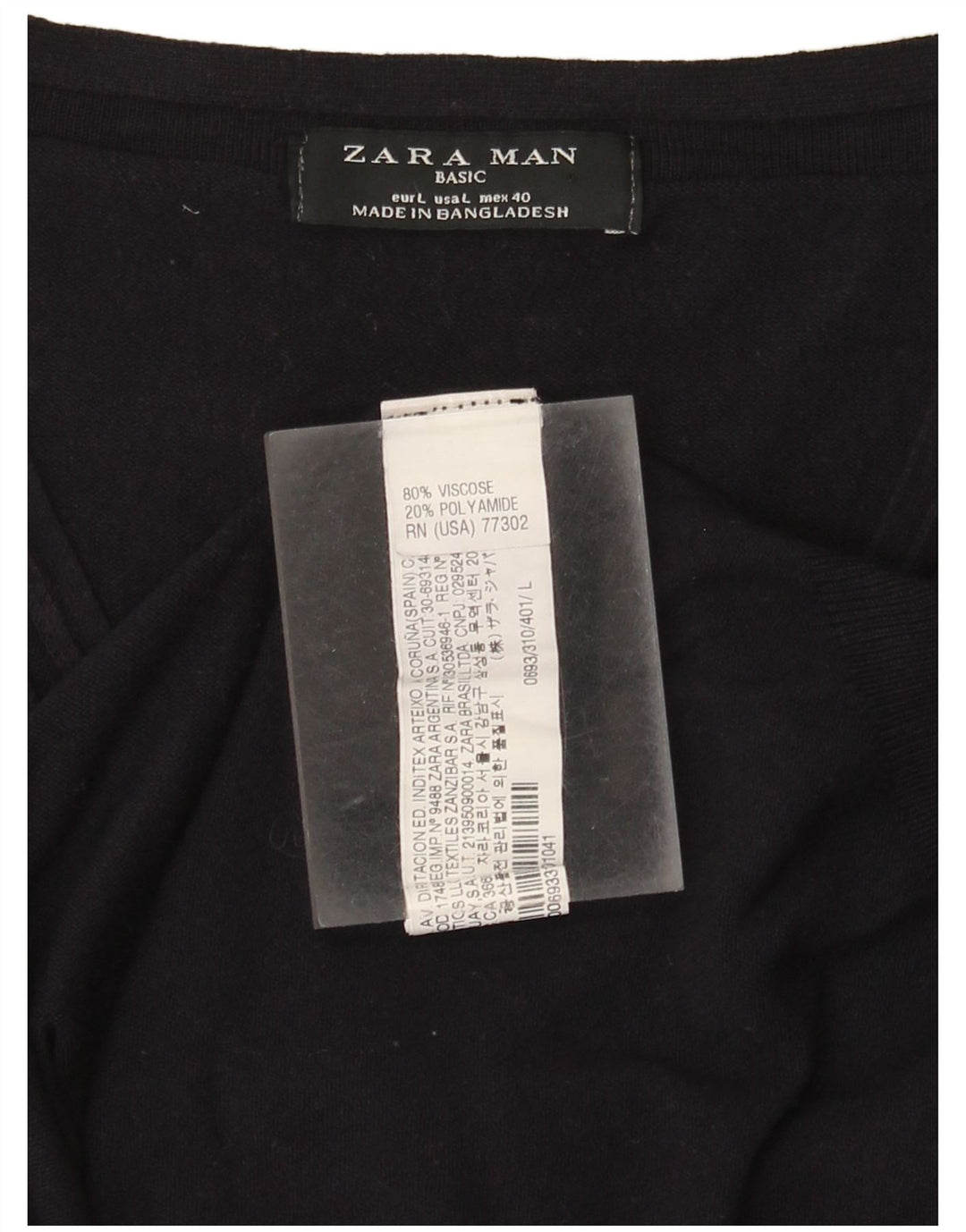 Zara Suéter masculino básico de manga curta com decote em V, grande viscose azul marinho