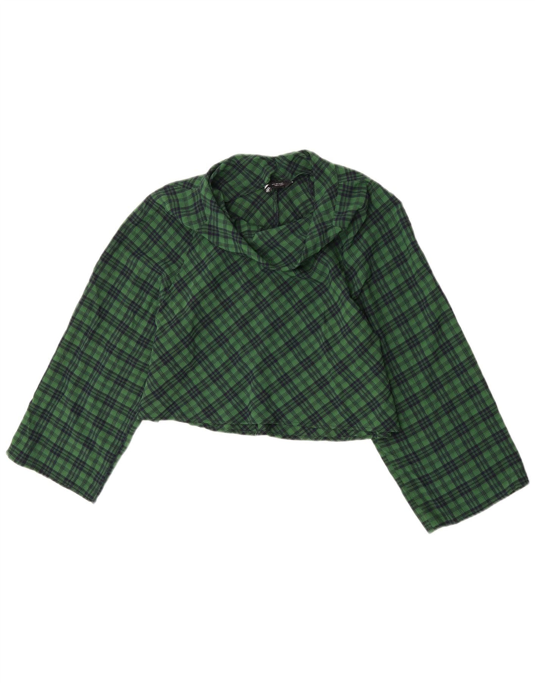 Zara Blusa feminina cropped manga 3/4 oversized Reino Unido 10 pequena xadrez verde