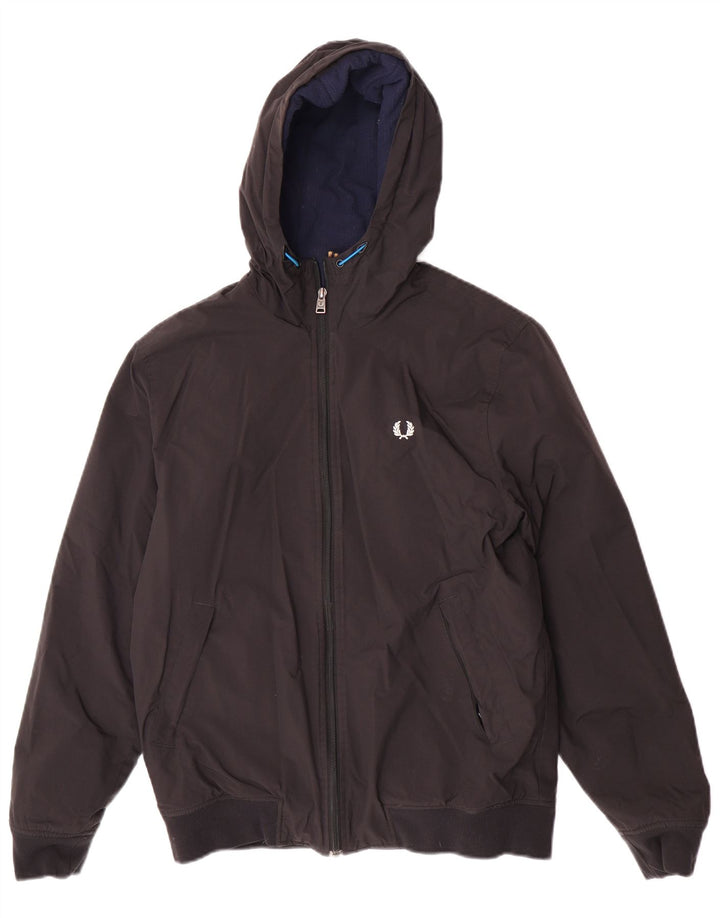 Jaqueta bomber masculina com capuz Fred Perry UK 36 pequena poliamida preta