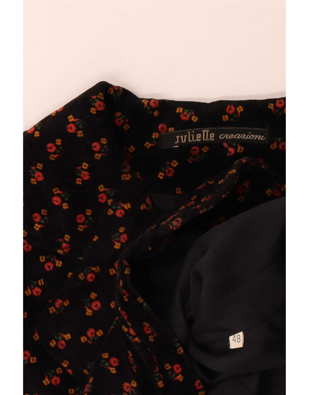 Jaqueta blazer feminina vintage de veludo com 3 botões IT 48 XL preto floral