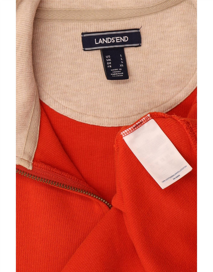 LANDS END Suéter masculino com zíper e gola grande de algodão laranja