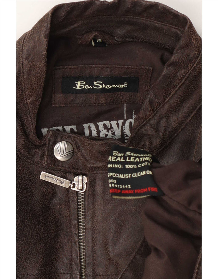 Jaqueta masculina de couro para motociclista Ben Sherman Reino Unido 38 marrom médio