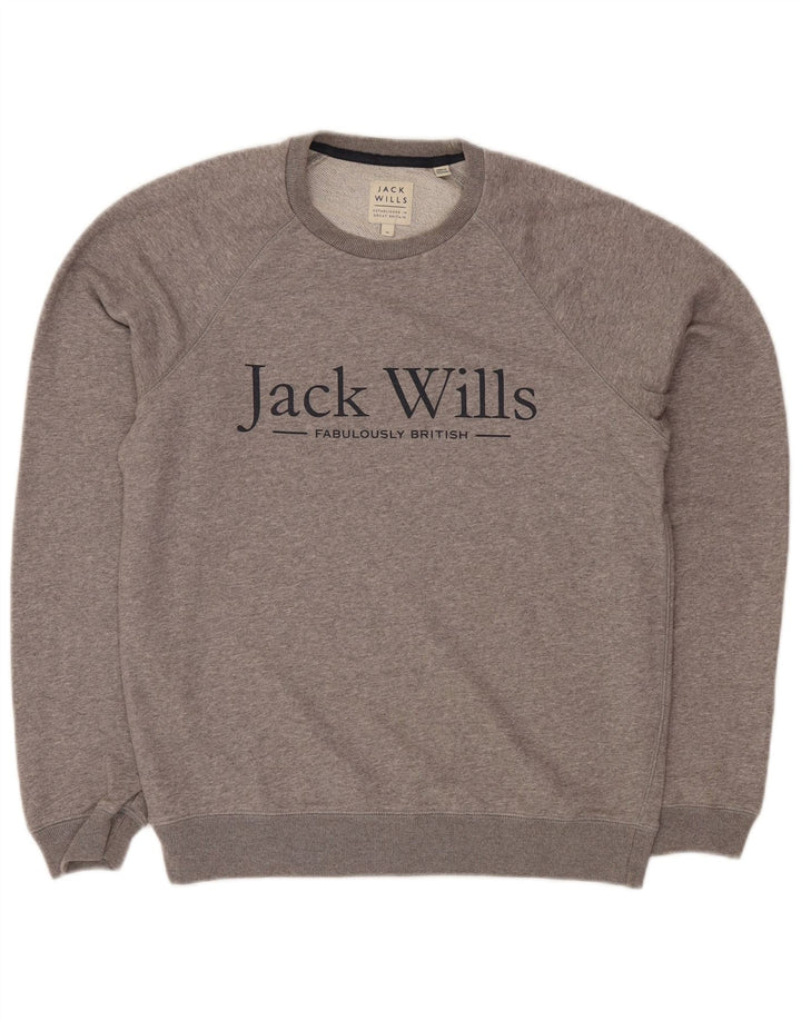 Jack Wills moletom gráfico masculino jumper médio cinza algodão manchado