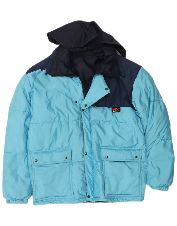 Jaqueta acolchoada com capuz masculina vintage IT 48 poliamida colorblock azul médio