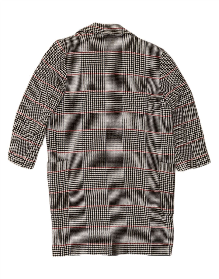 Sobretudo aberto feminino Zara Reino Unido 10 pequeno algodão houndstooth azul marinho