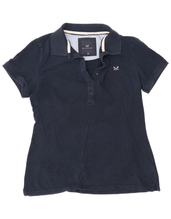 Camisa polo feminina Crew Clothing UK 12 algodão azul marinho médio
