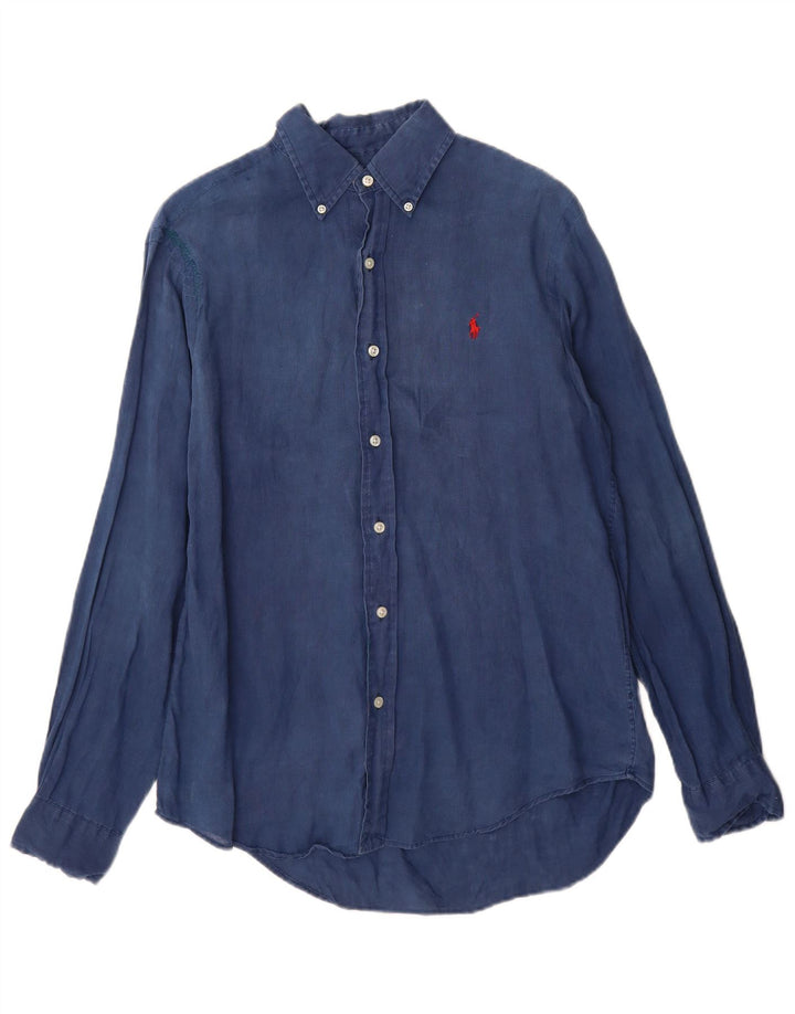 Ralph Lauren Camisa masculina pequena linho azul marinho