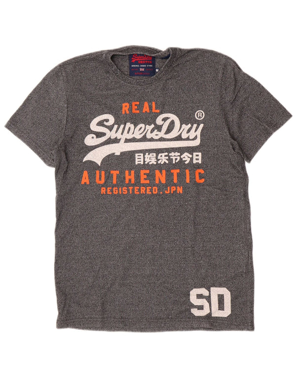Camiseta gráfica masculina Superdry Top algodão manchado cinza médio