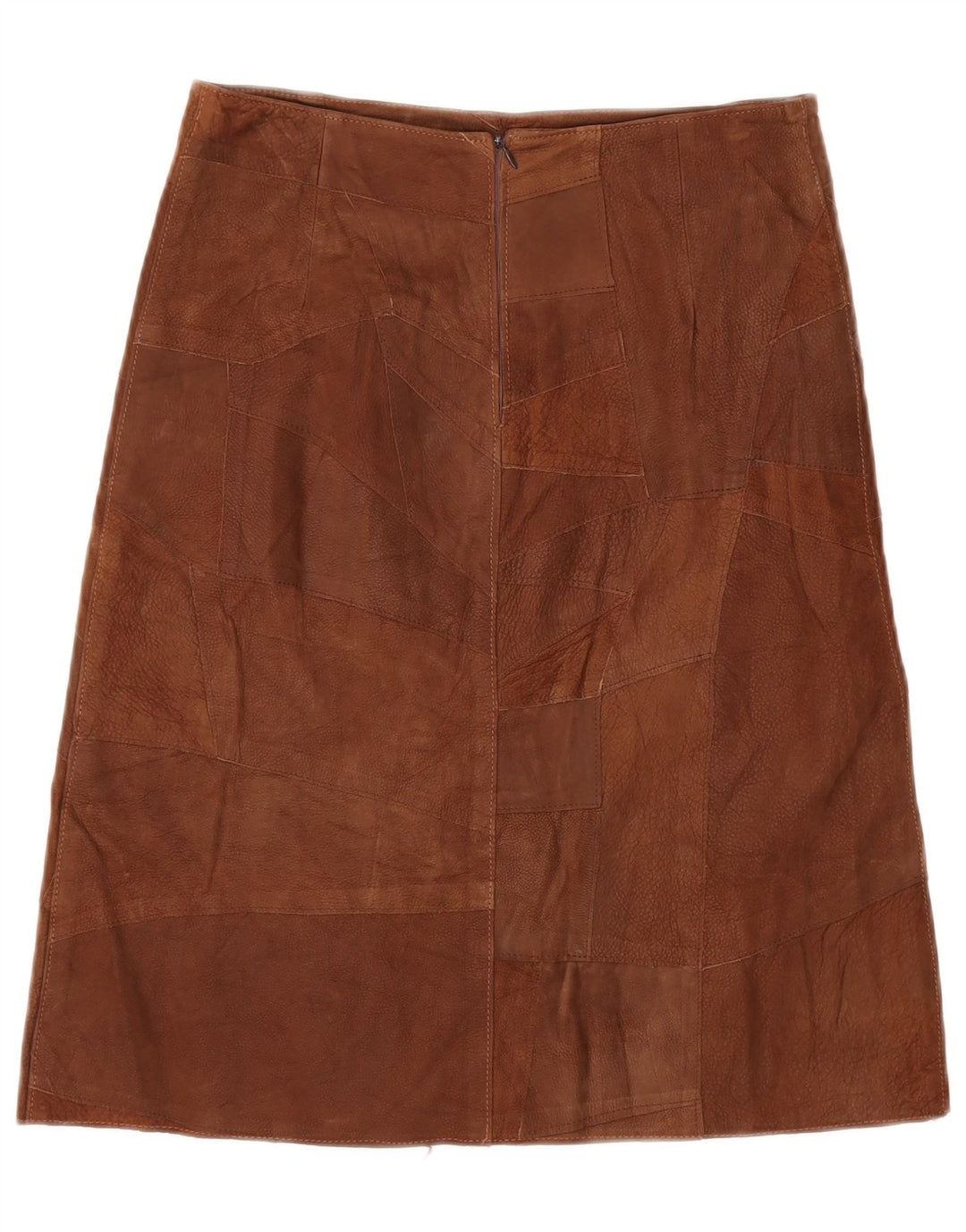 Saia feminina de couro VINTAGE IT 42 médio W30 couro marrom patchwork