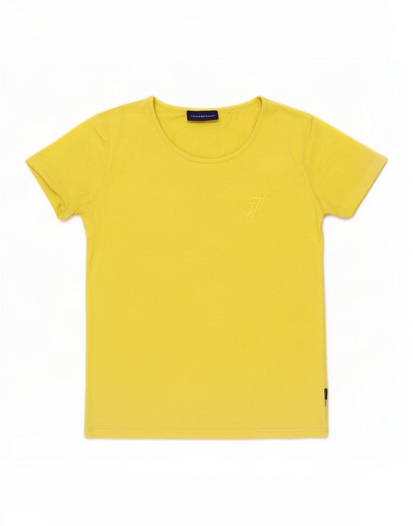 Camiseta feminina Trussardi Jeans UK 12 algodão amarelo médio