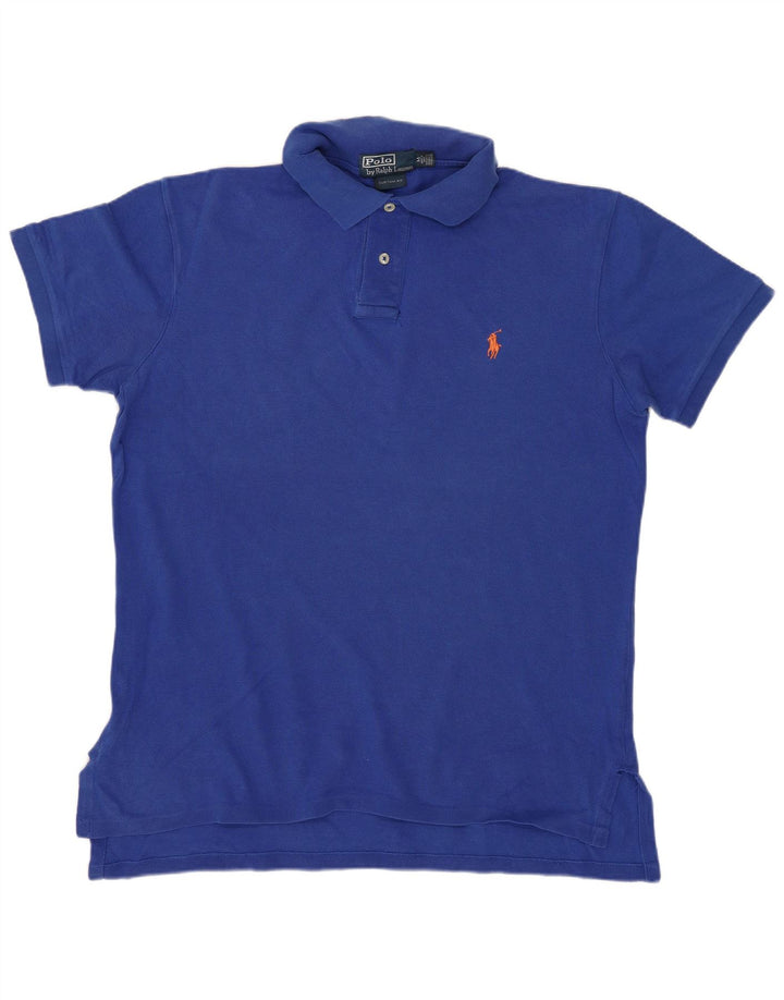 Camisa polo masculina RALPH LAUREN de ajuste personalizado de algodão azul médio