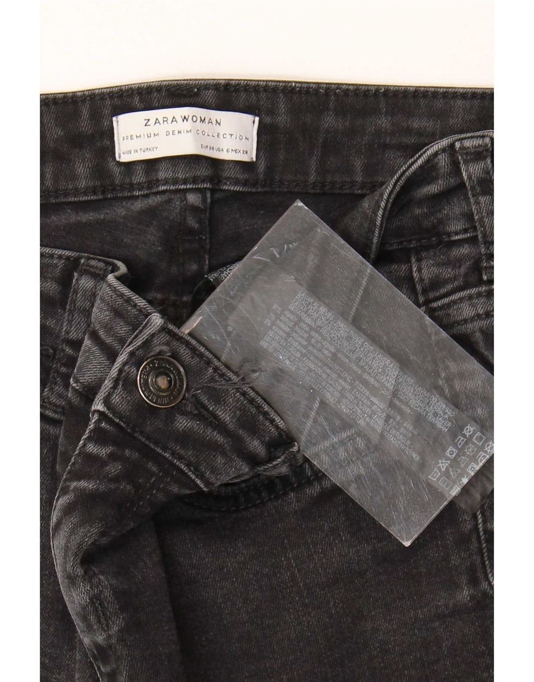 Zara Jeans feminino queimado EU 38 pequeno W28 L31 algodão preto