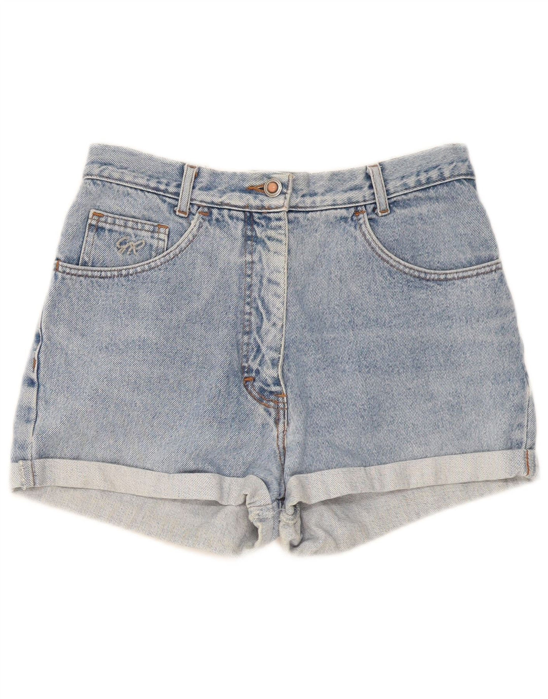 Shorts jeans feminino vintage W30 algodão azul médio