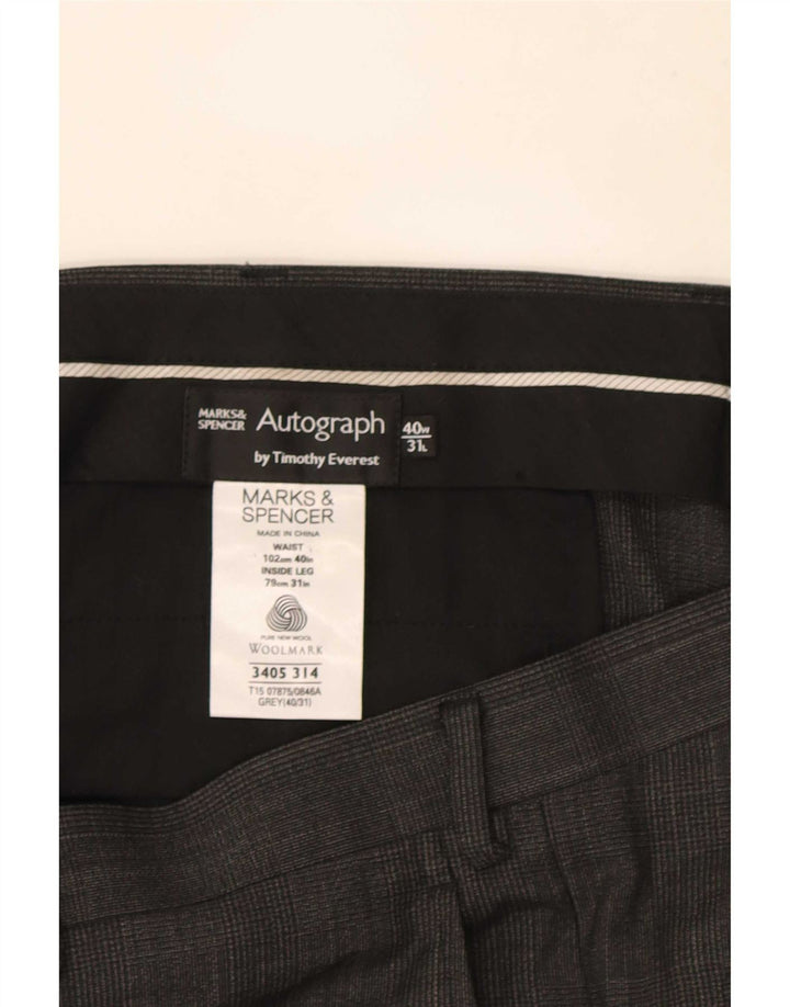 Calça masculina Marks & Spencer Autograph Straight Suit W40 L31 cinza xadrez