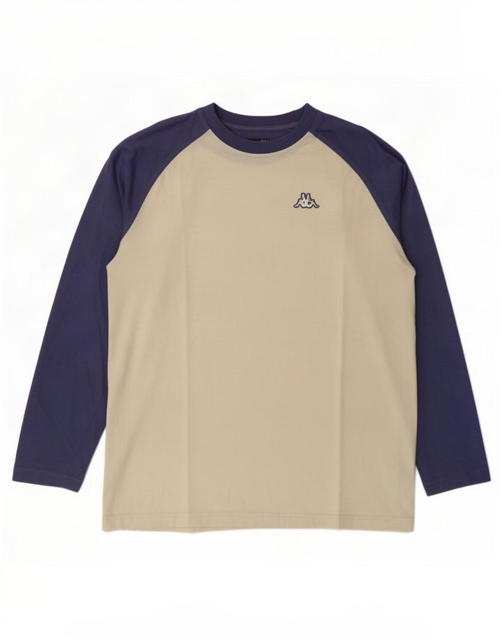 Kappa Mens Top Manga Longa Grande Off White Algodão Colorblock