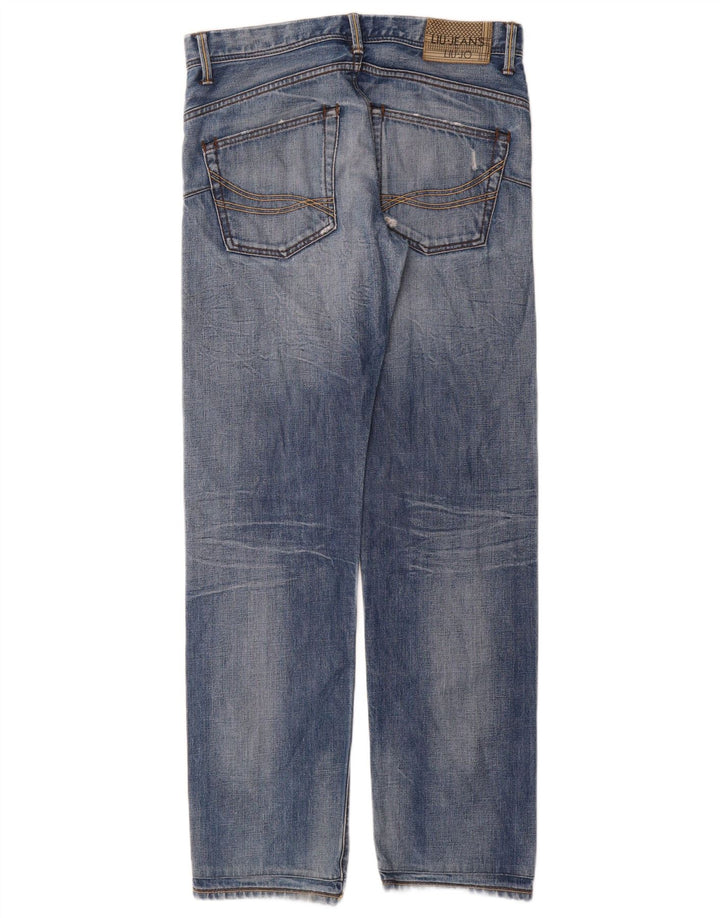 Liu Jo Calça jeans reta masculina desgastada W32 L34 algodão azul